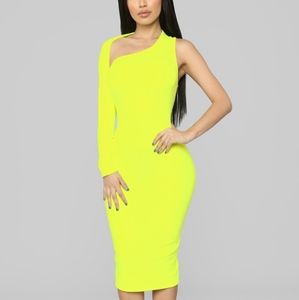 Neon yellow midi dress